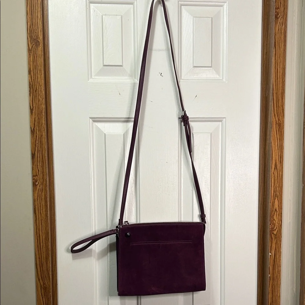 White House Black Market Purple Suede Crossbody Bag with Convertible Wristlet